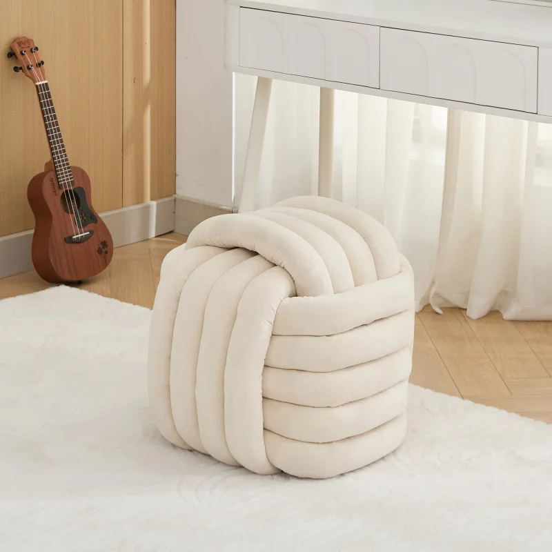 060-chenille Fabric Modern Knot Ottoman Makeup Stool Footstool Comfortable And Stylish Seat For Living Room Bedroom Beige