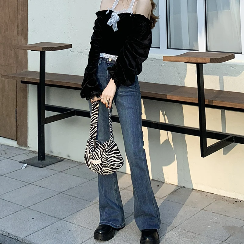 

plus Size Women's Autumn Denim Pants High Waist Slimming Floor-Length Micro Flared Pants Versatile for Plump Sisters