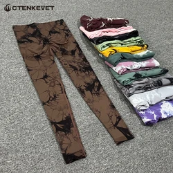 Marmurkowy bezszwowy sportowy legginsy kobiety siłownia bieganie getry do treningu jogi siłownia kobiety rajstopy Fitness Tie-dye Scrunch legginsy Push Up