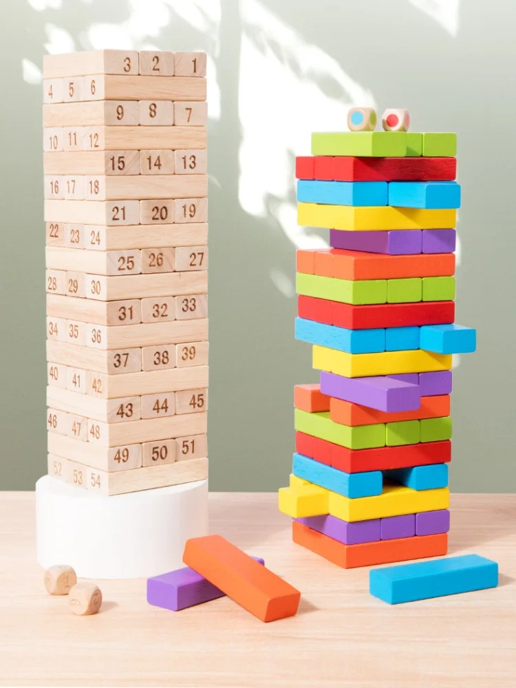 ألعاب مكعبات بناء التوازن الخشبي، برج التراص ذو الطبقة الكبيرة، ارتفاع التراص التفاعلي بين الوالدين والطفل بوا
