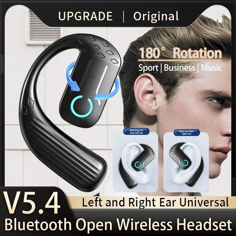 Bluetooth 5.4 Open Wireless Headset 180° Rotation Adjustable Left Right Ear Universal Earphone Mic Sport Business Music Ear-Hook