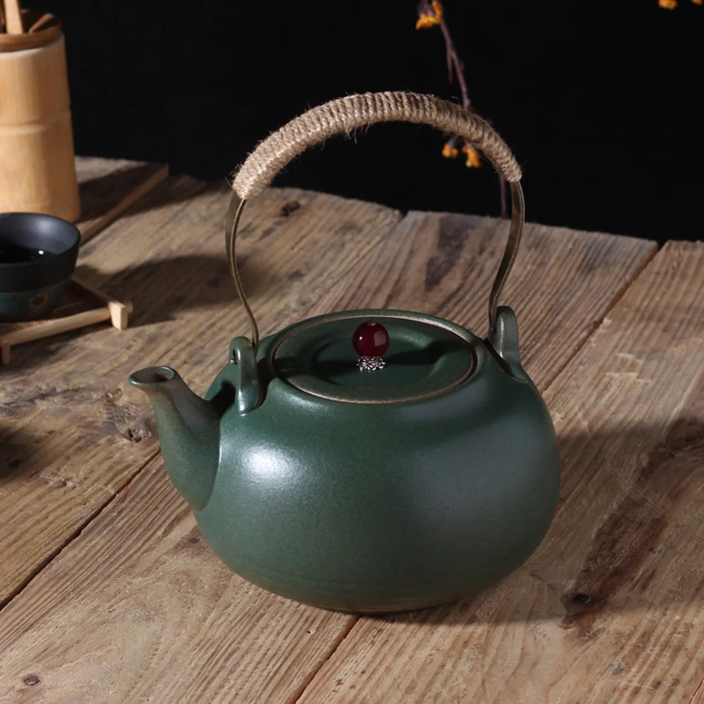 

1200ML Japanese Ceramic Teapot Green Glaze Boiling Kettle High Temperature Resistance Kung Fu Tea Set Handle Pot