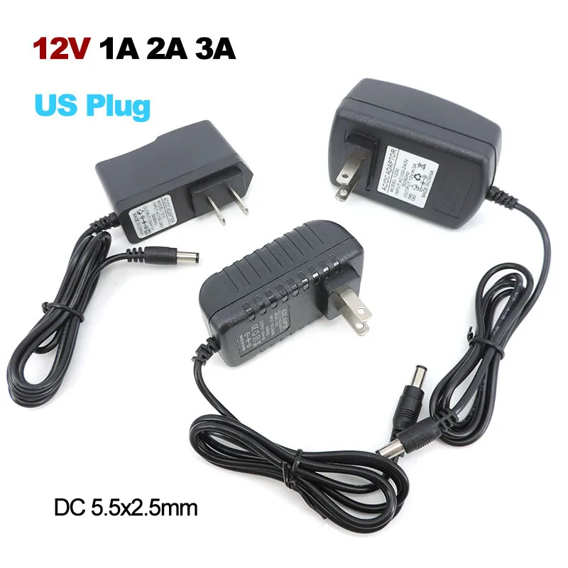 US Plug AC 110V 220V to DC 12V Power Supply Charger 1A 2A 3A 1000ma 2000ma 3000ma Transformer USA travel Adapter 5.5x2.5mm