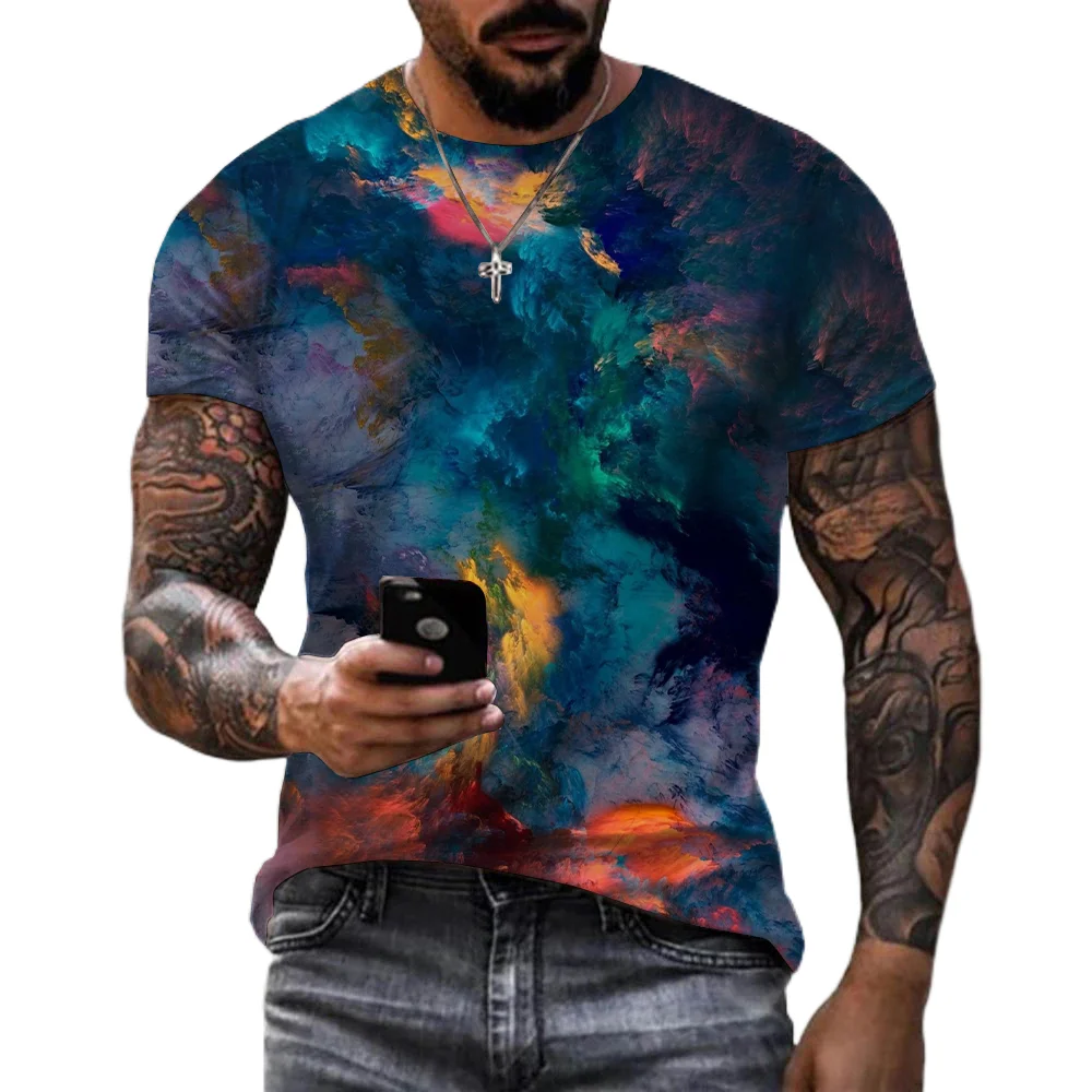 

New Rainbow Paint Splatter Print T-shirt Men Women Summer Hipster Colorful Ink 3D T Shirt Unisex Street Harajuku Oversized Tops