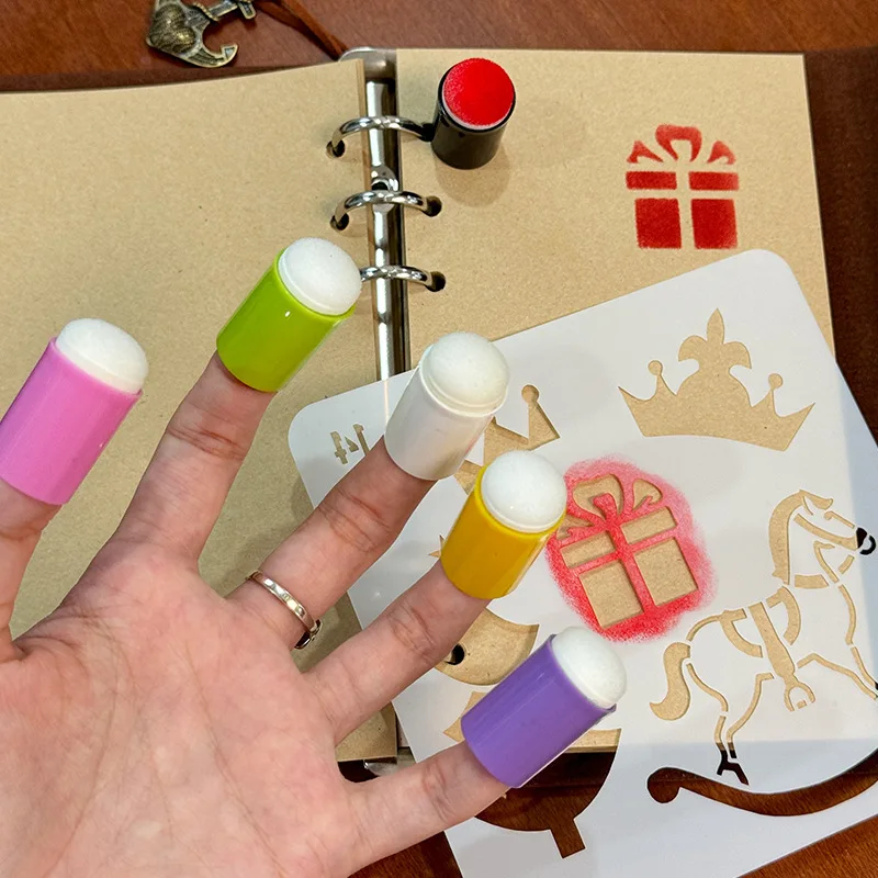 2025 Sponge Finger Caps - Coloring Face Mask - DIY Hand Painting Tool - Children's Pressing Painting Notebook Stamp