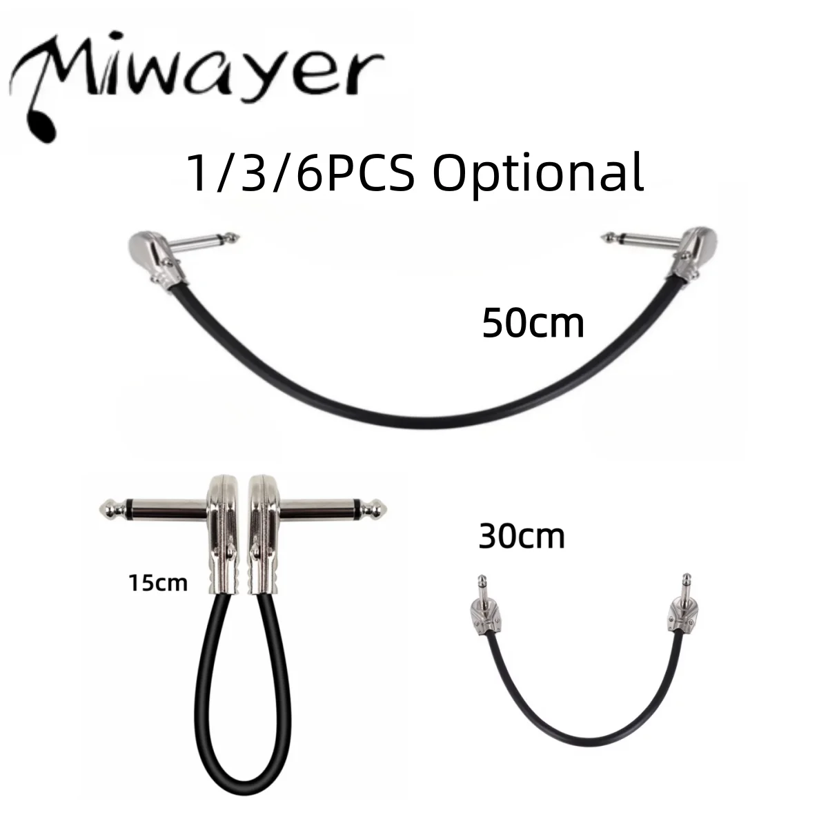 Miwayer Silver Flat Guitar Effect Pedal Cable 15/30/50cm, 1/3/6pcs 6.35mm 1/4