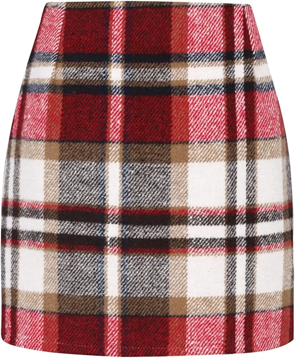 

Fashion Autumn Winter Women Wool Plaid Skirt Elegant Pencil Mini Skirts Streetwear High Waist Office Lady Bodycon Short Skirt