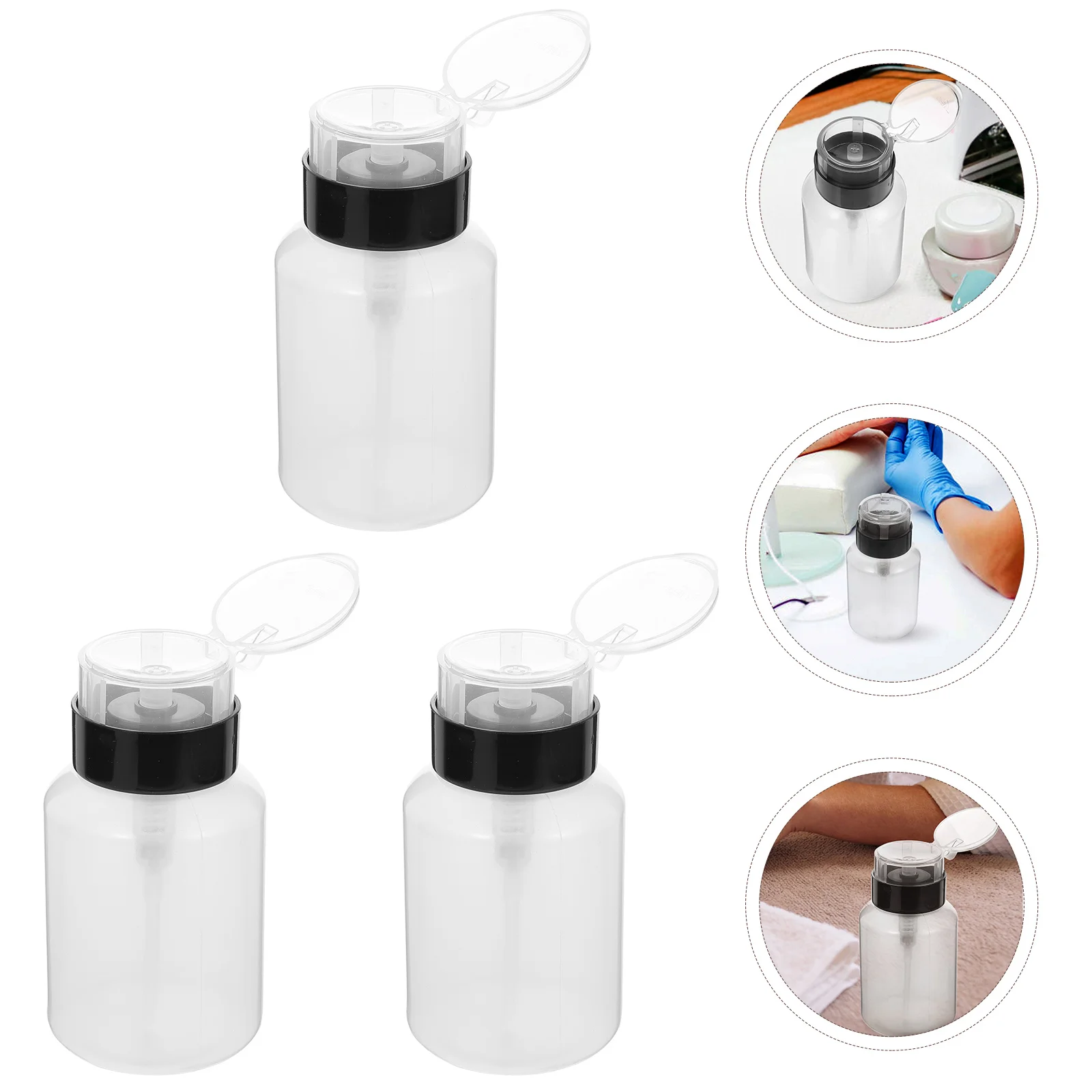 

3pcs Polish Remover Leak Proof Press Type Empty Storage Bottles For Nail Supplies Liquid Dispenser Pp Bottles