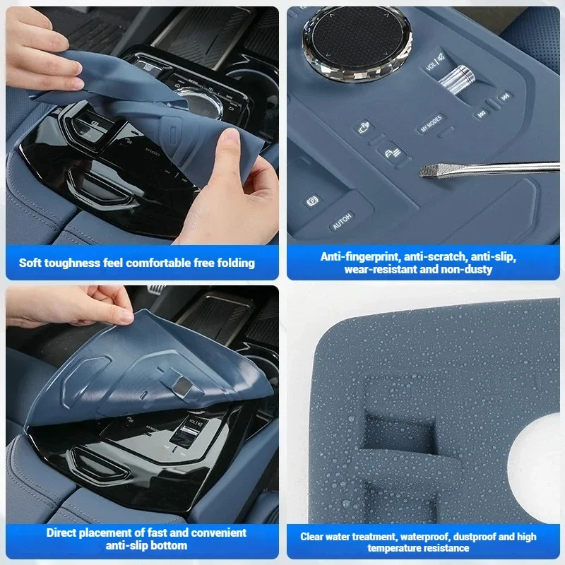 لسيارات BMW I5 G60 2024 وسادة سيليكون للتحكم المركزي مع زر حريري، غطاء حماية وسادة سيليكون لكوب التحكم المركزي