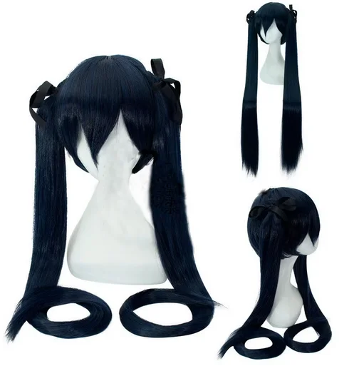 Party cos Cheap short black blue Cosplay Wig with 120cm long black blue movable Clip ponytails super long Wigs + Wig Cap