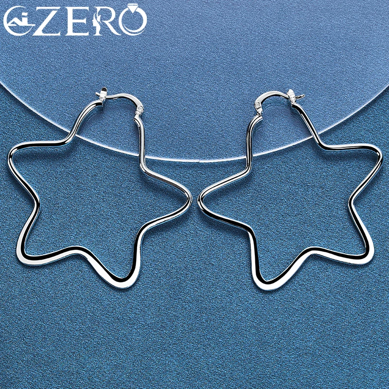 ALIZERO 925 Sterling Silver 52mm Big Star Shape Hoop Earrings For Women Wedding Fashion Party Popular Jewelry Trend Accessories