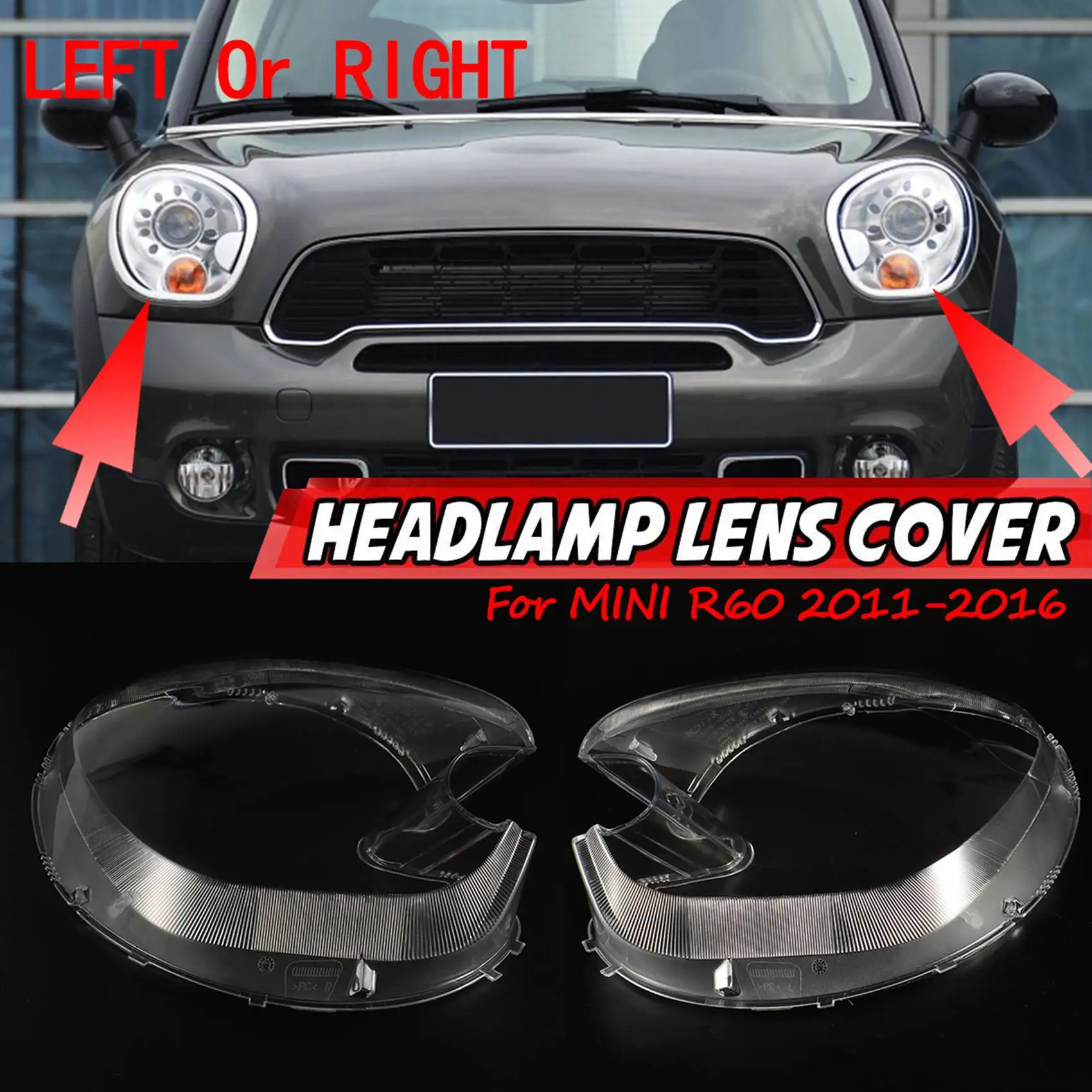 For-BMW MINI R60 2011 2012 2013 - 2016 Left Side Car Headlight Lens Cover Headlamp Transparent Lampshade Shell Glass