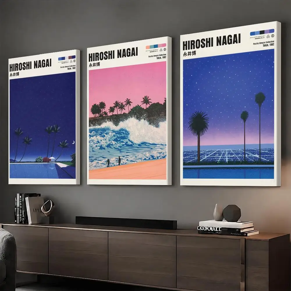 H-Hiroshi Nagai Starry Night Horizon Framed Wall Painting Vintage Framed Wall Art Poster Canvas Elegant Home Decor Painting