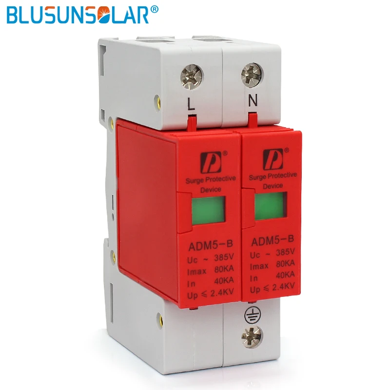 High Quality  20-40kA 2P+N 385V 20KA 40KA 60KA 80KA AC 385V Din Rail SPD Low Voltage Surge Protector Device