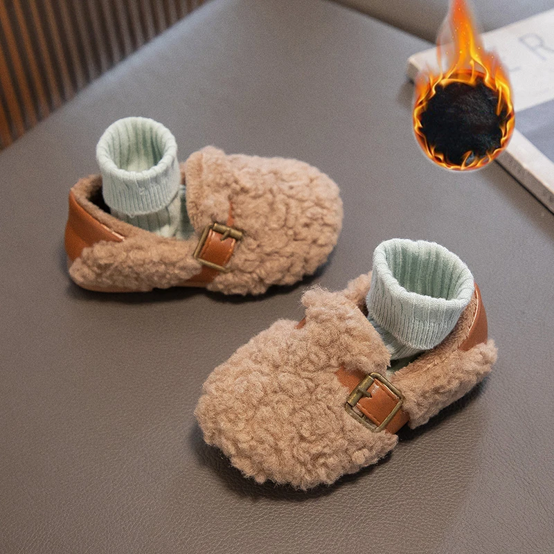 حذاء قطني دافئ مبطن بلون سادة للأطفال شتوي للأولاد والبنات حذاء قطني كاجوال للأطفال غير قابل للانزلاق