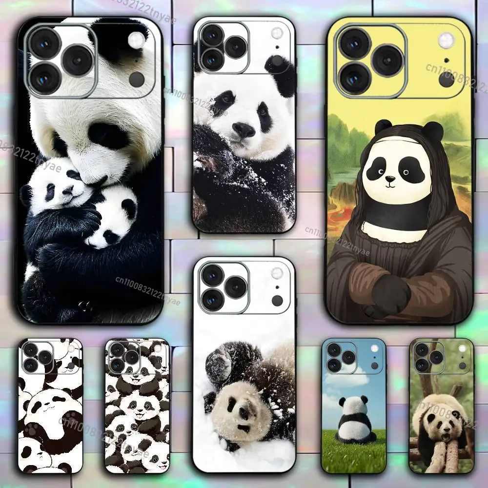 

Ins Cute Animal Panda For iPhone 17,16,15,14,13,12,11,Pro,X,XS,Max,XR,Plus,Mini Soft Silicone Phone Case Black Shockproof TPU