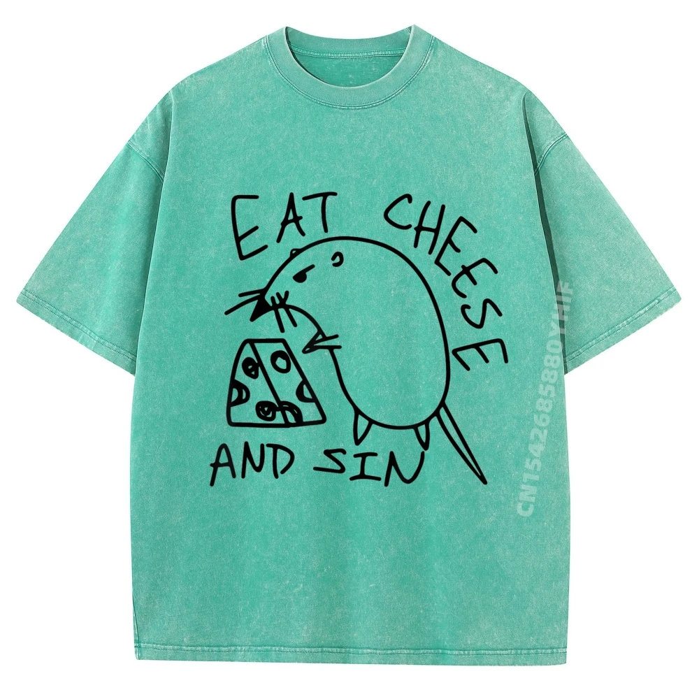 

Eat Cheese And Sin Black T Shirt Printed T-Shirt Man Tops Tees Big And Tall Design Washed Shirt For Men