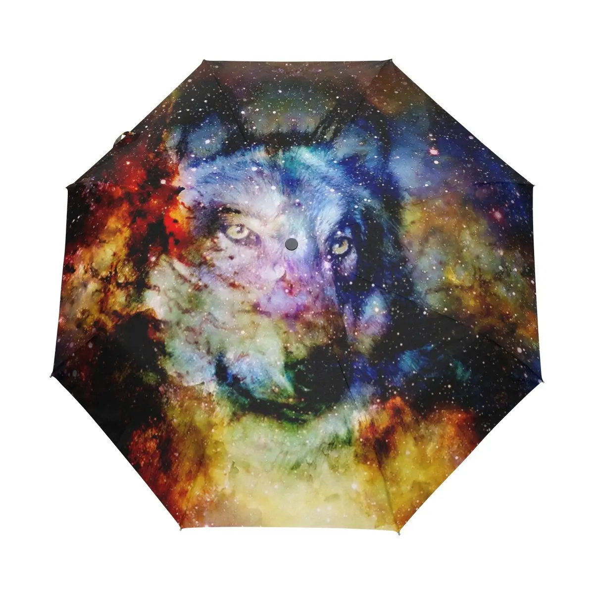 Wolf Dreamcatcher Travel Umbrella for Rain Sun Gothic Animal Compact Folding Umbrella Portable Windproof Umbrellas for Teens