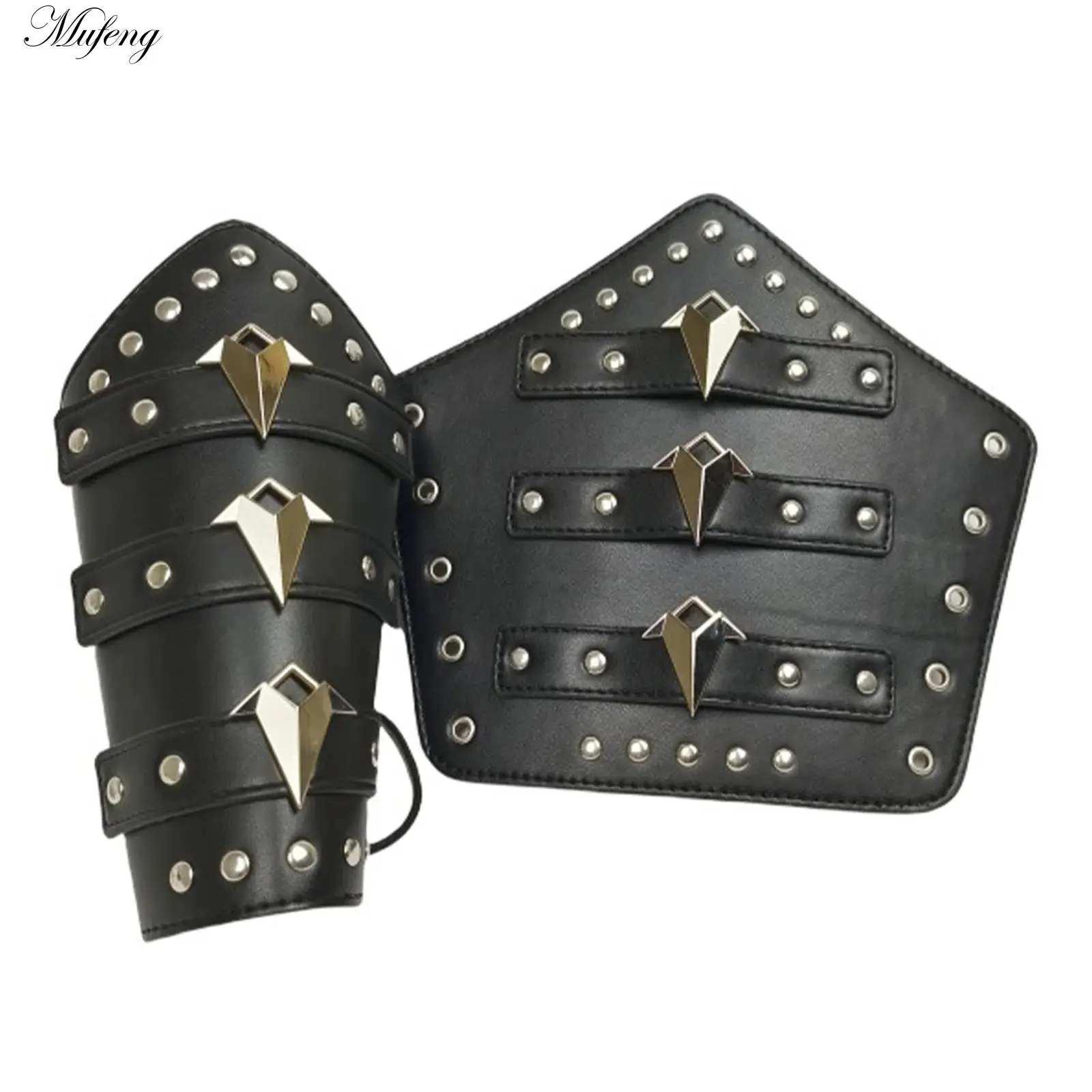 ปลอกแขนสไตล์วินเทจยุคกลาง แนวพังก์ หนังเทียม ปลอกแขนอัศวิน นักธนู ปลอกข้อมือผู้ชาย อุปกรณ์เสริมคอสเพลย์ฮาโลวีน