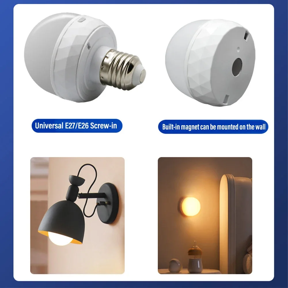 RGBCW Battery Powered Bulbs Detachable E27 Base Magnetic USB Fast Charging Timer 5W Rechargeable LED Lights Emergency Bulbs