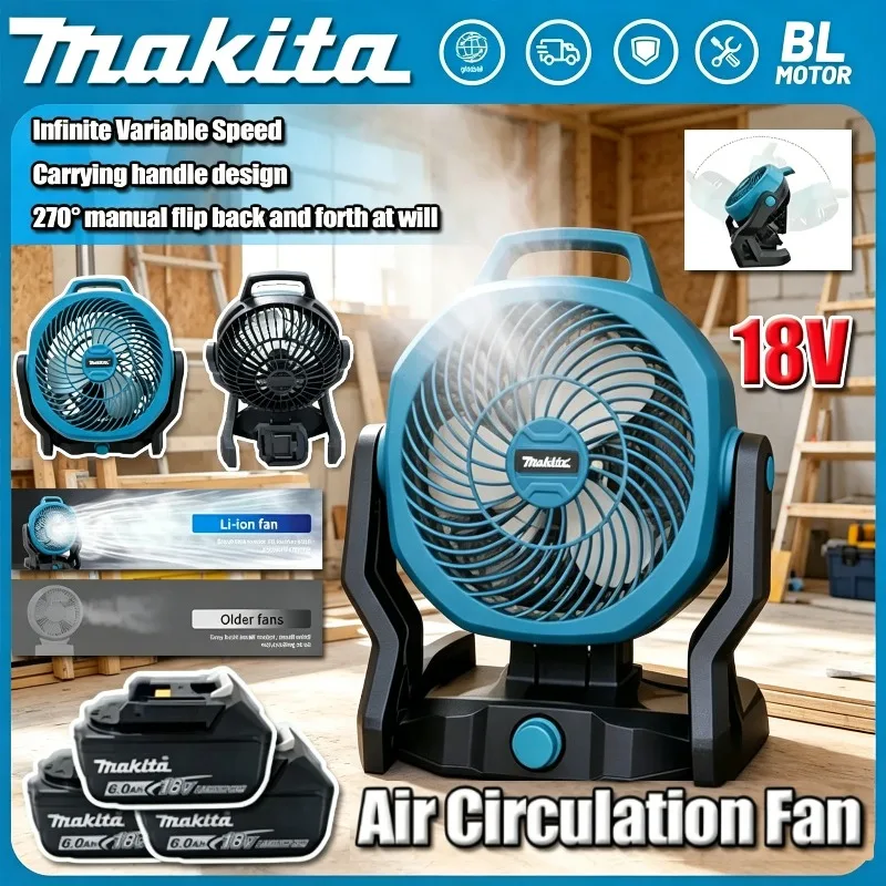 

Беспроводной уличный вентилятор Makita с мощным потоком воздуха для электроинструментов Makita 18В, портативный, для кемпинга, рыбалки, настольный, металлический