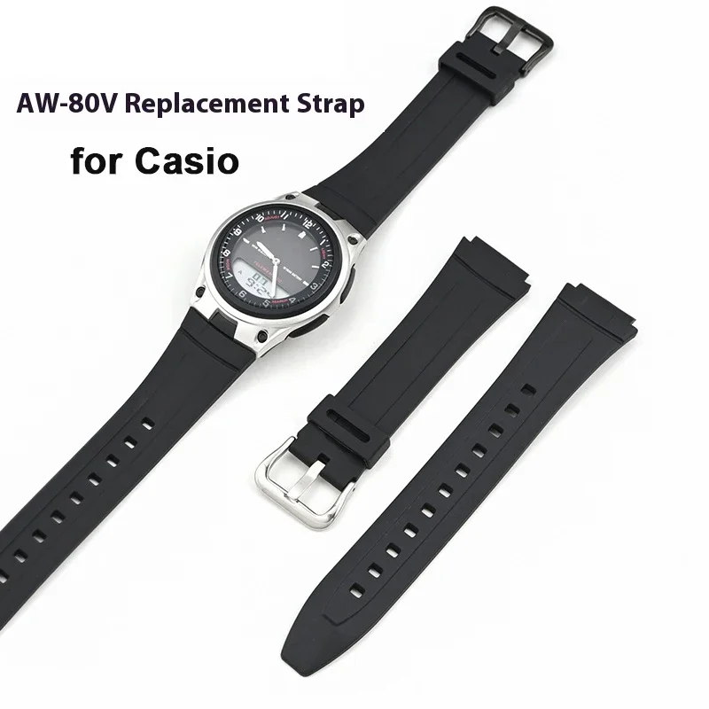 Rubber Resin Strap for Casio AW-80 AW-82 Electronic Watch Band Men Women Black Convex Waterproof Sport Bracelet Accessories 18mm