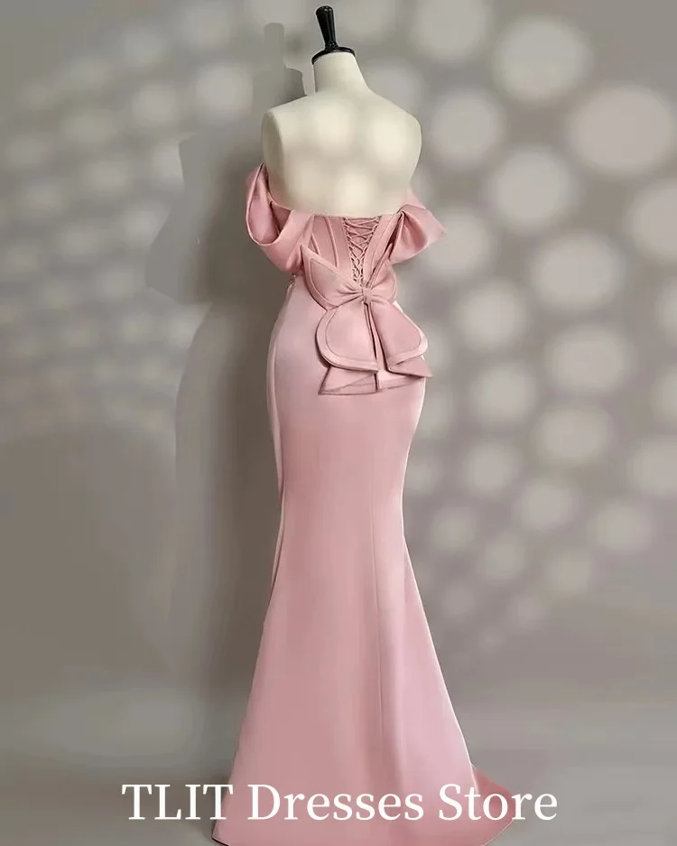 TLIT Elegant New Pink Sheath Mermaid  Wedding Party Dress Satin Backless  Sleeveless Customized Long Formal Occasions Dress image 2