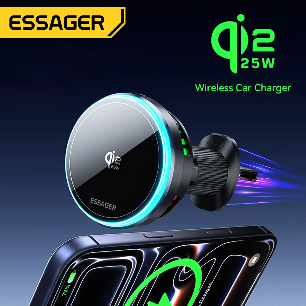 Essager QI2.2 25W Magnetic Car Phone Holder 15W Wireless Charger Stand For iPhone17 16 Pro Max Charging for Magsafe Car Charger