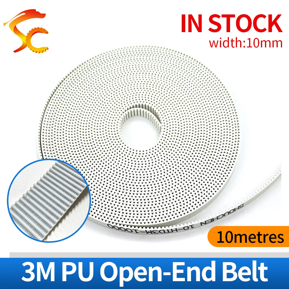 

10Meters HTD 3M 10mm timing belt Width 10mm Polyurethane with steel core PU HTD3M Open belt Color White for Engraving Laser CNC