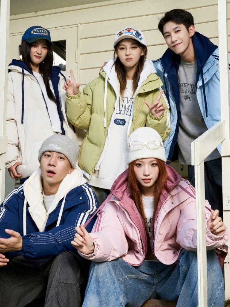 

Мужская утепленная зимняя куртка-пуховик с капюшоном, повседневная теплая, имитация двухслойной, из хлопка, молодежная, модная, брендовая, для пар