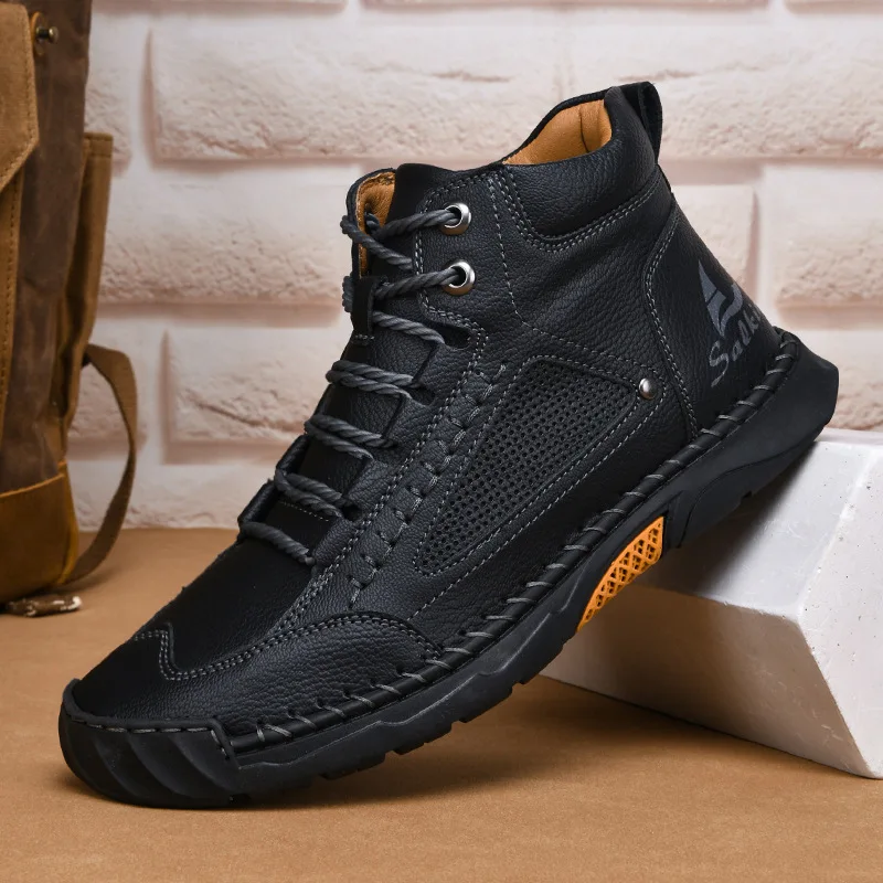 Hot Sale 2025 Handmade Men Boots Design Sneakers Ankle Boots Fall Breathable Man Outdoor Casual Leather Men Plus-size Shoes