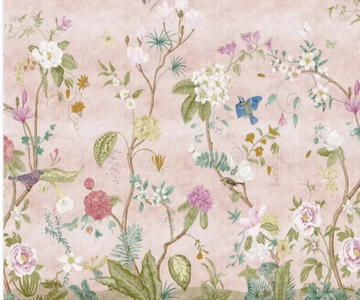 Customized wallpaper high-end French hand-painted mural of flowers birds suitable for bedrooms and living rooms peony wallpaper