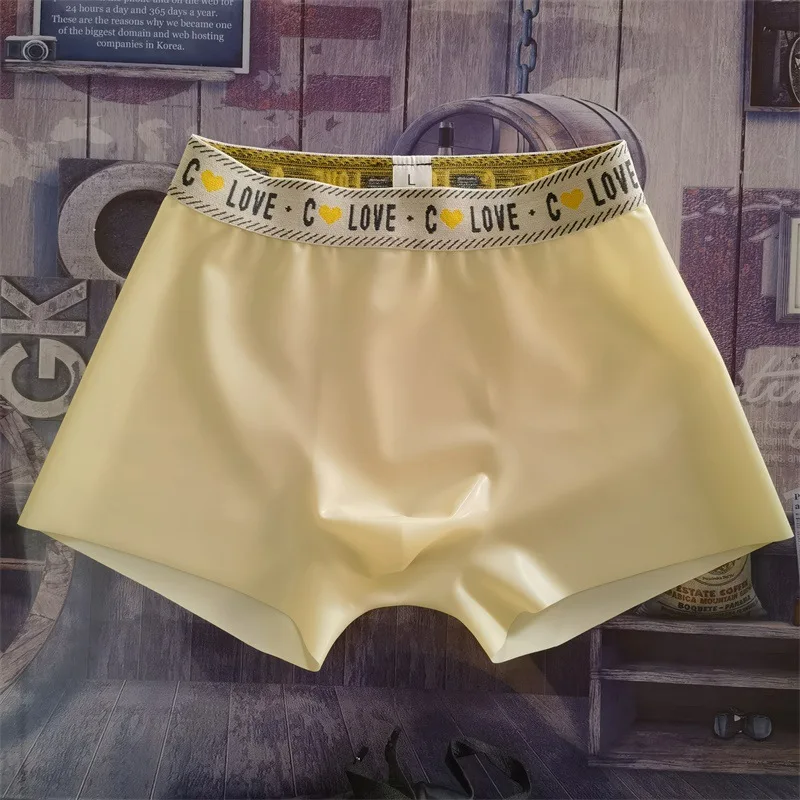 Mens Sexy Boxers Latex Leather Tight High Elastic Boxer Translucent U Convex Pouch Underwear Erotic Rubber Safety Panties