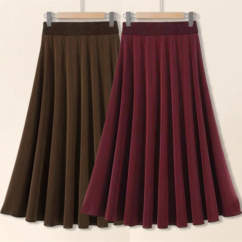 Ele – jupe mi-longue élastique à imprimé Floral, taille haute, pour mères d'âge moyen, danse carrée d'été, jupe fine en Fiber de Polyester