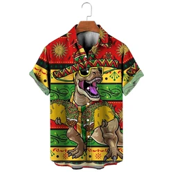 Summer Street Hip Hop Tyrannosaurus Rex Pirnt Harajuku Men Women Shirts Animal Pattern Short Sleeve Blouse Holiday Hawaii Shirt