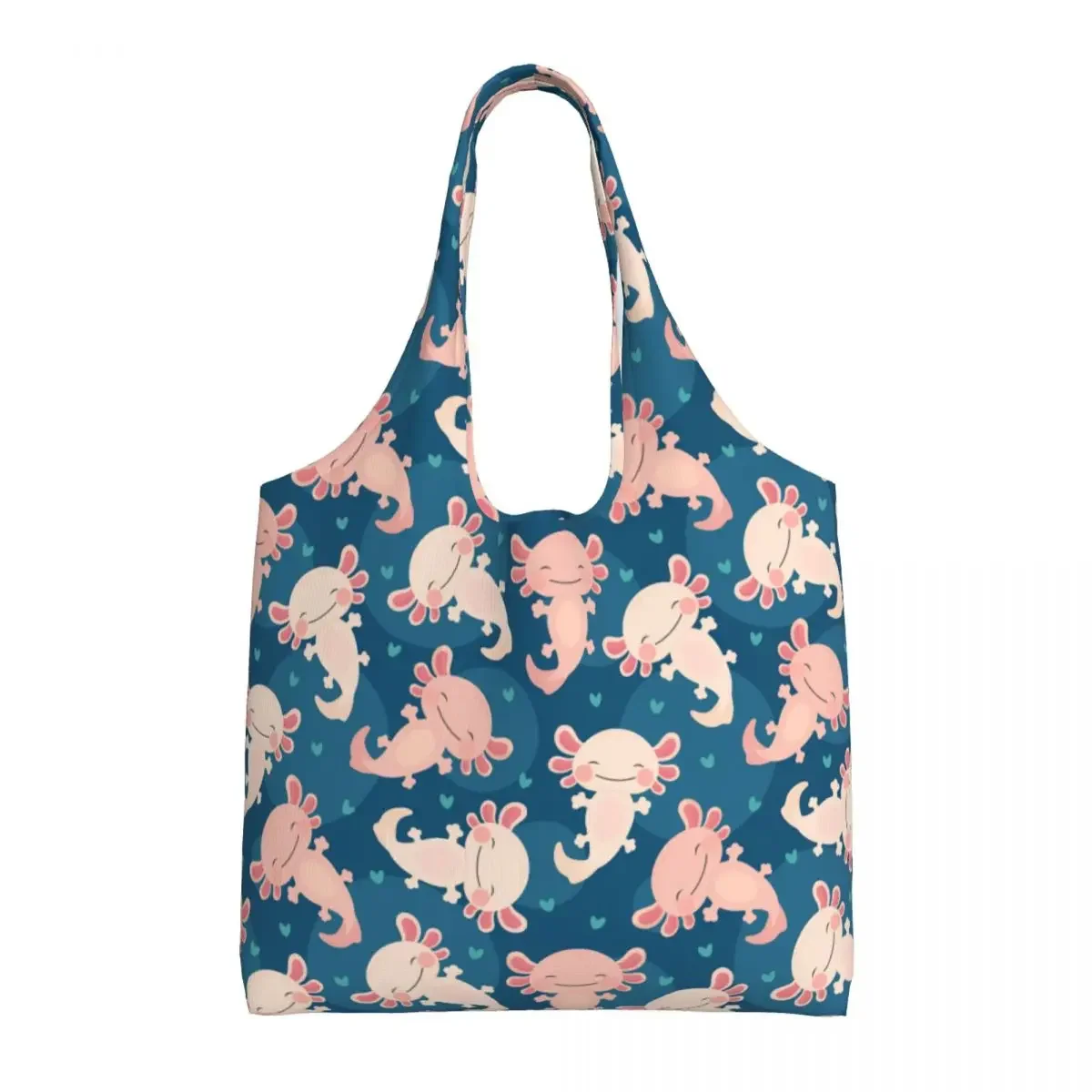 

Cute Axolotl Pattern Shopping Tote Bag Recycling Salamander Animal Canvas Groceries Shoulder Shopper Bags Photography Handbags