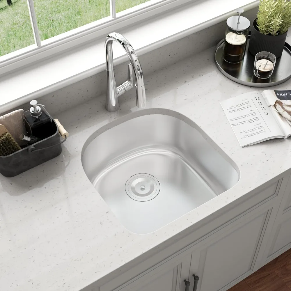 

20 Inch Undermount Single Bowl Stainless Steel D-Shape Kitchen Sink for RV, Camper, and Wet Bar Use with Strainer