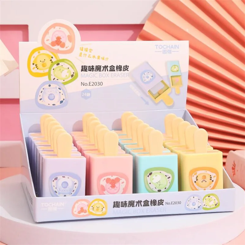 

24 pcs/lot Creative Ice Cream Modeling Eraser Cute Writing Drawing Rubber Pencil Eraser Stationery For Kids Gifts School Supply