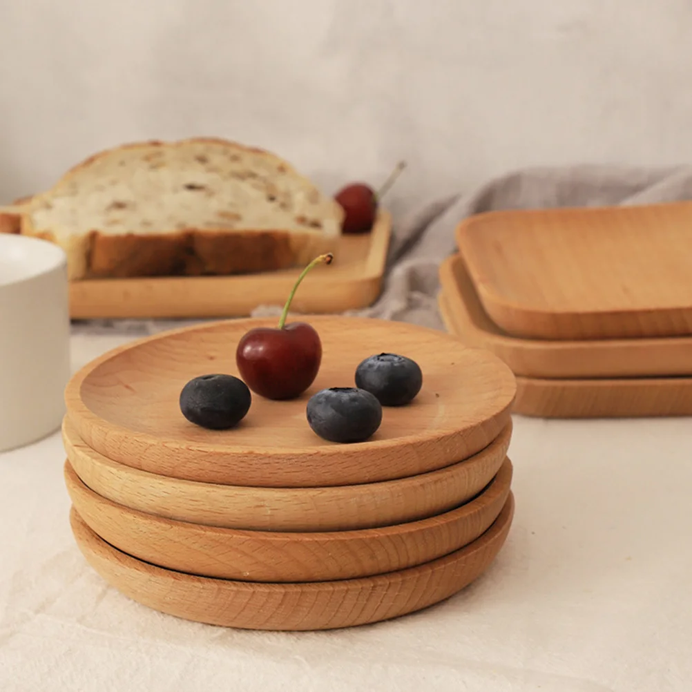 

12 Cm Round Natural Wood Dessert Plate Safe For Snack Fruit Serving Tray Cup Holding Tableware Decor Platter Home
