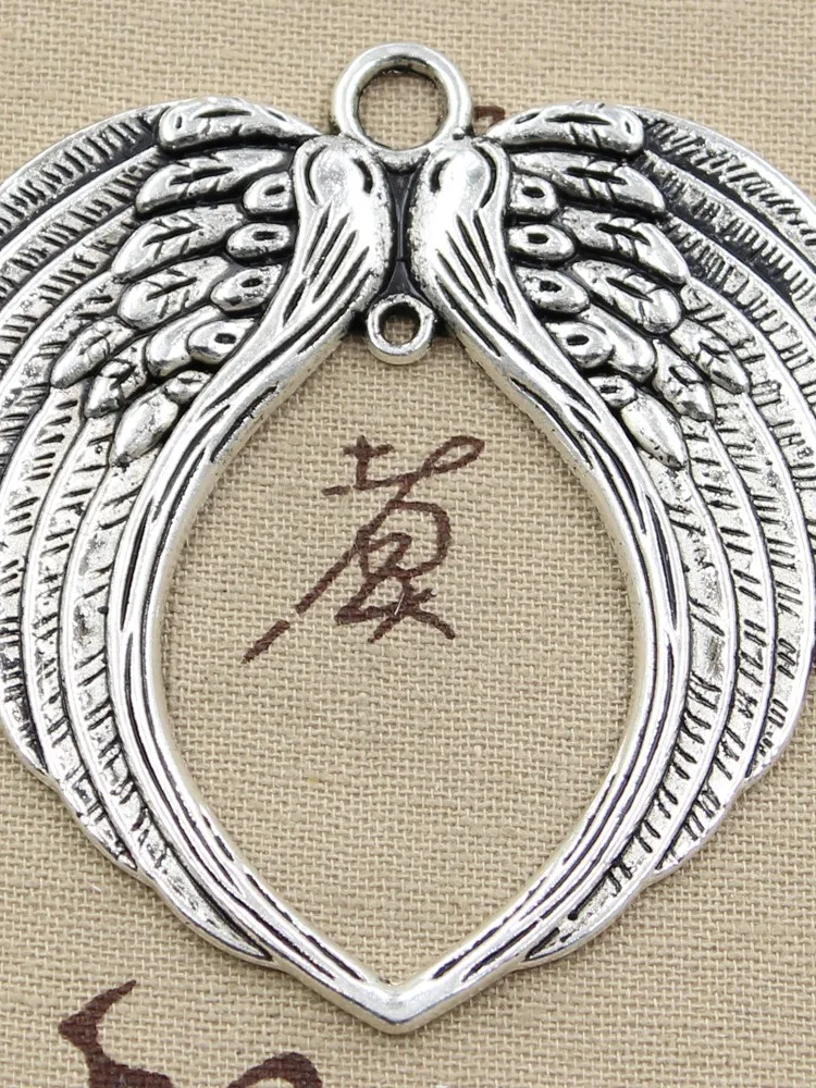 2 sztuk Charms Angel Wings 74x69mm antyczne srebro kolorowy platerowany zawieszki dokonywanie DIY Handmade tybetański srebrny kolor znalezienie biżuteria — zdjęcie 2