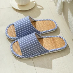 J Summer bamboo sandals for women Japanese style home vertical stripes bamboo floor linen slippers