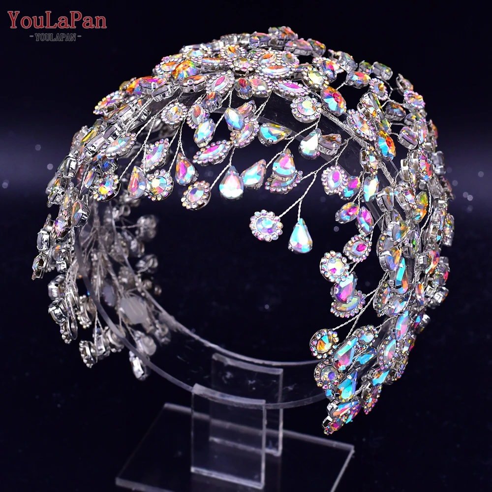 YouLaPan Bridal Rhinestone Flower Headband Shiny Bride Hair Accessories Wedding Hair Decoration Women Headdress For Party HP388