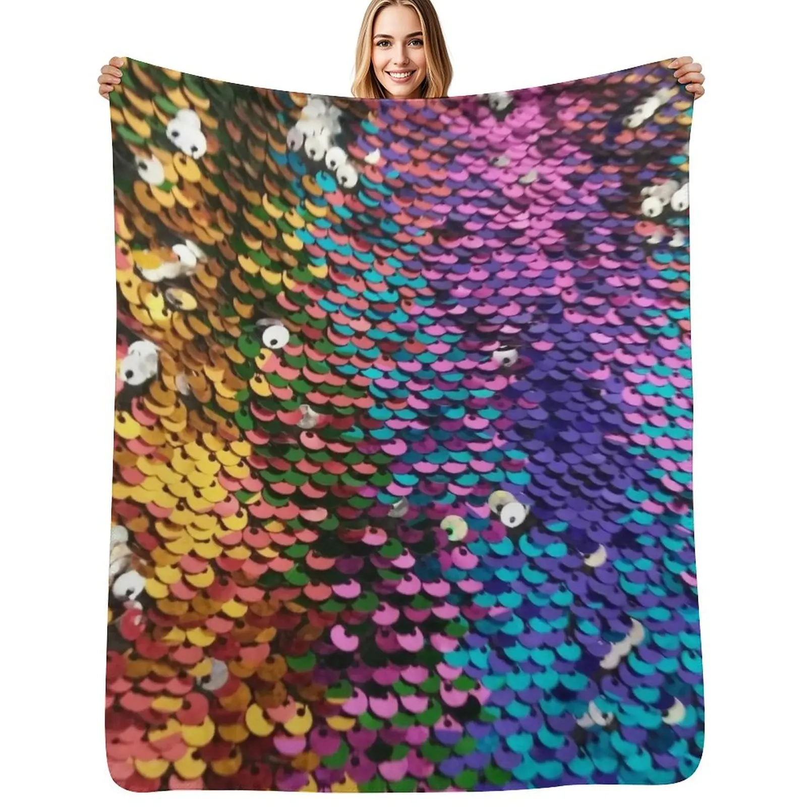 Multi-colored Sequins Throw Blanket Stylish Couch Blanket for Home Living Room