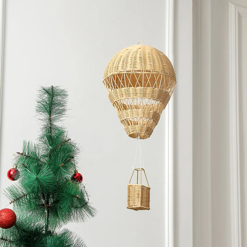 Handmade Craft Rattan Woven Hot Air Balloon Pendant Wall Hanging Ornament Children's Room Decoration Photo Props