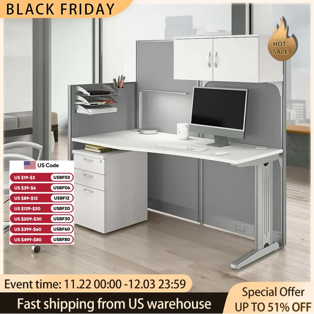 Straight Cubicle Desk with Storage,Drawers,and Organizers，Modern Computer Table Set with Privacy Panels for Commercial Workspace