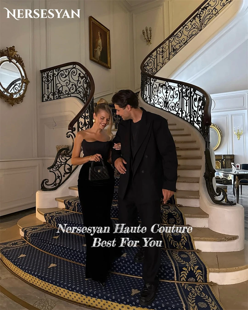 Nersesyan luxe noir sirène robes de soirée épaules dénudées Stretch Satin robes formelles dos nu invité robe de soirée personnalisé