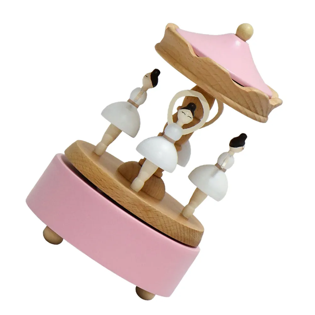 Wooden Ballerina Music Box – Handcrafted Wind-Up Rotating Ballet Decor for Desk, Shelf, Tabletop – Mom & Daughter Gift