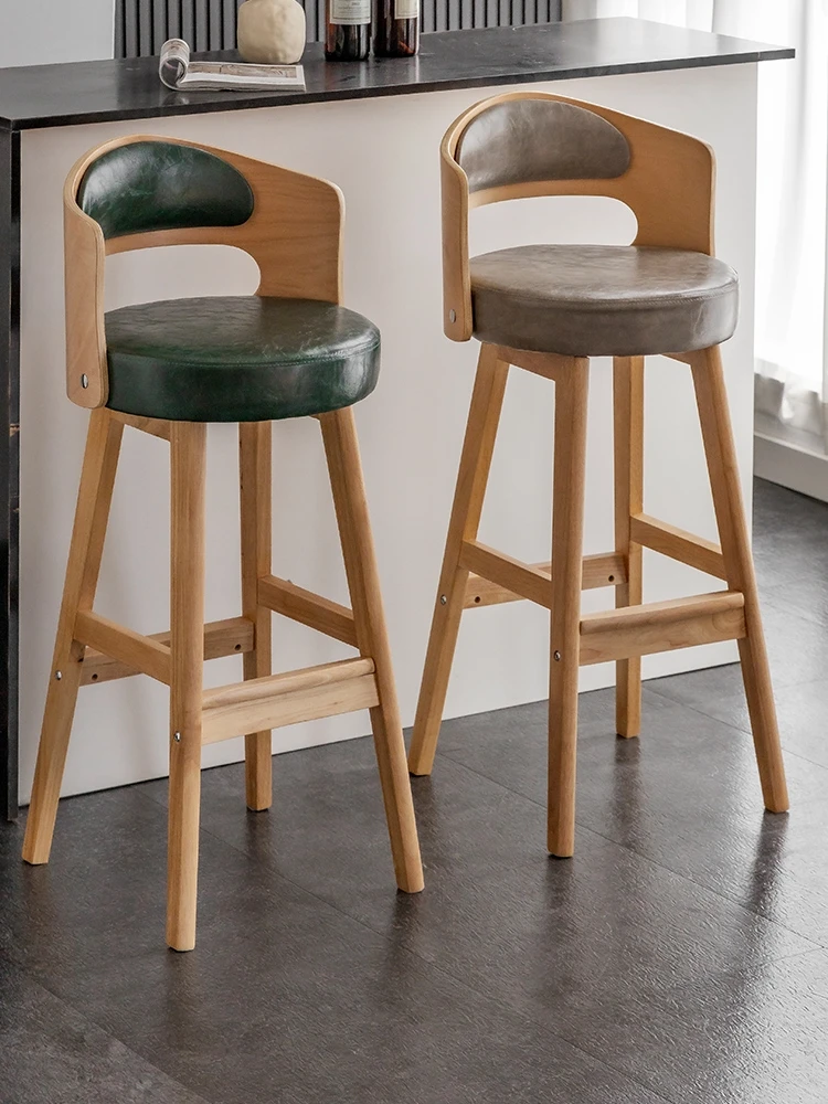 

Nordic modern simple luxury bar chair household high chair solid wood bar chair back fashionable high stool