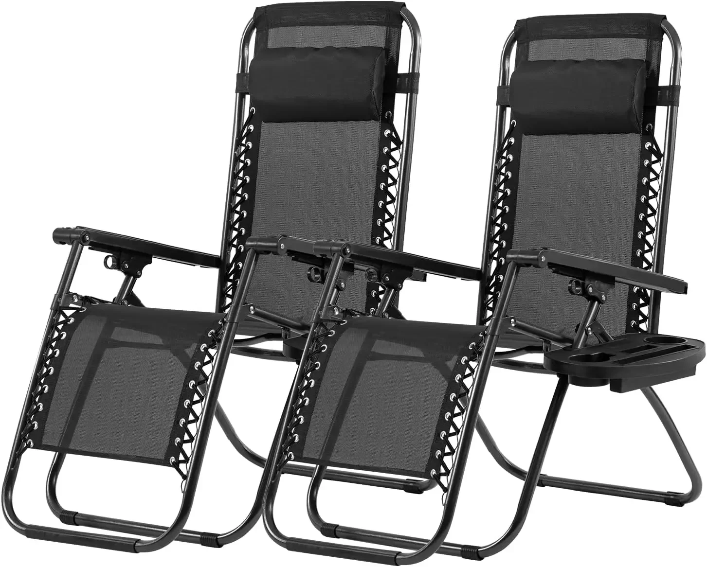 

Lounge Chair Set of 2 Adjustable Zero Gravity Beach Chair Folding Lawn Patio Chair with Removable Pillow and Cup Holder