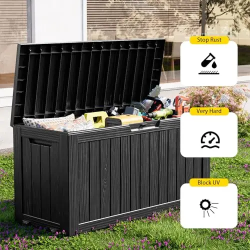 Outdoor Waterproof Resin Storage Deck Box Lockable Outside Bench UV Resistant Bin Patio Porch Furniture Pool Float view 5